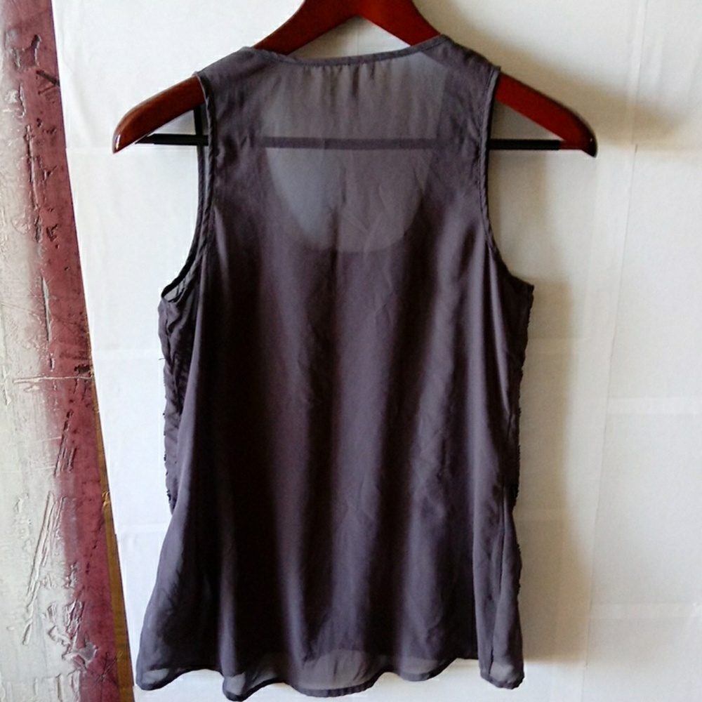 Studio Y Gray Embellished Tube Beads Top Size S - Picture 3 of 7